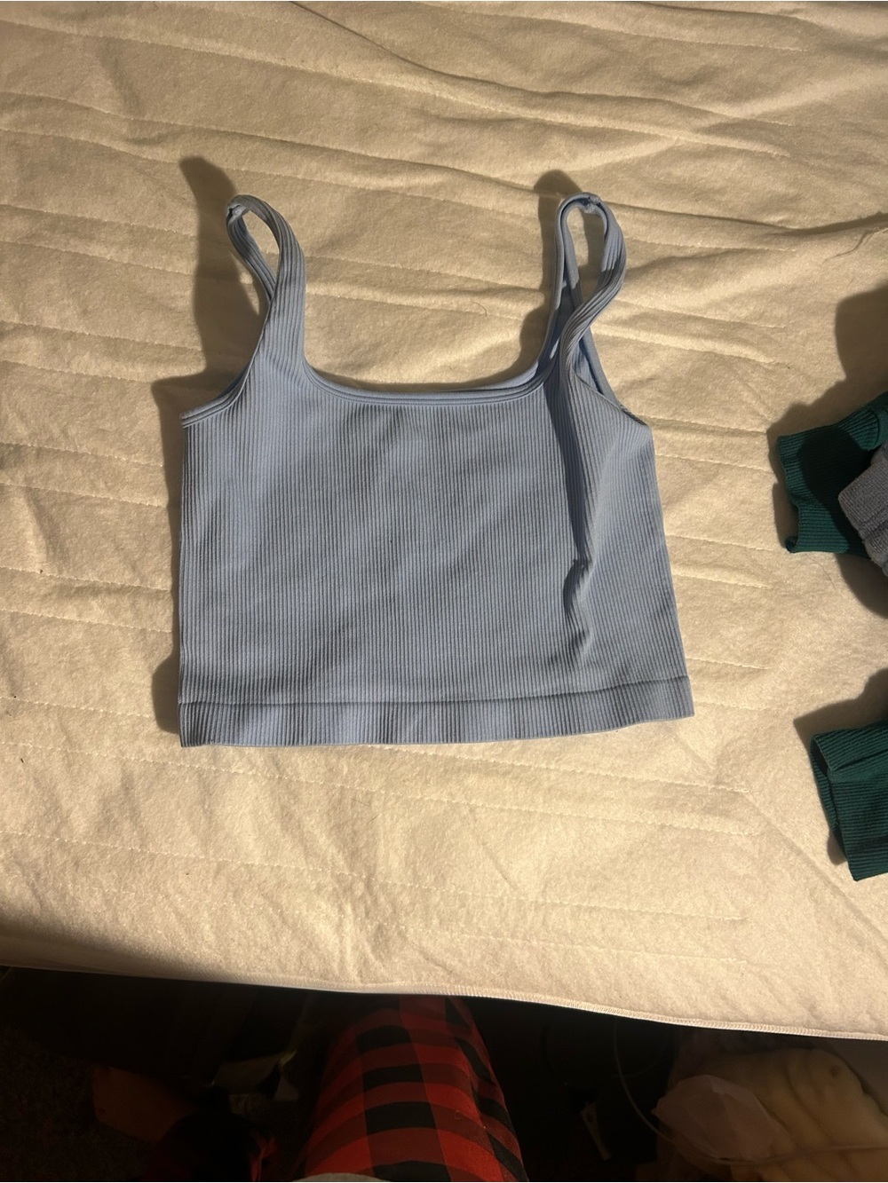 Light Blue Ribbed Square-Neck Cropped Tank Top - Picture 1 of 1